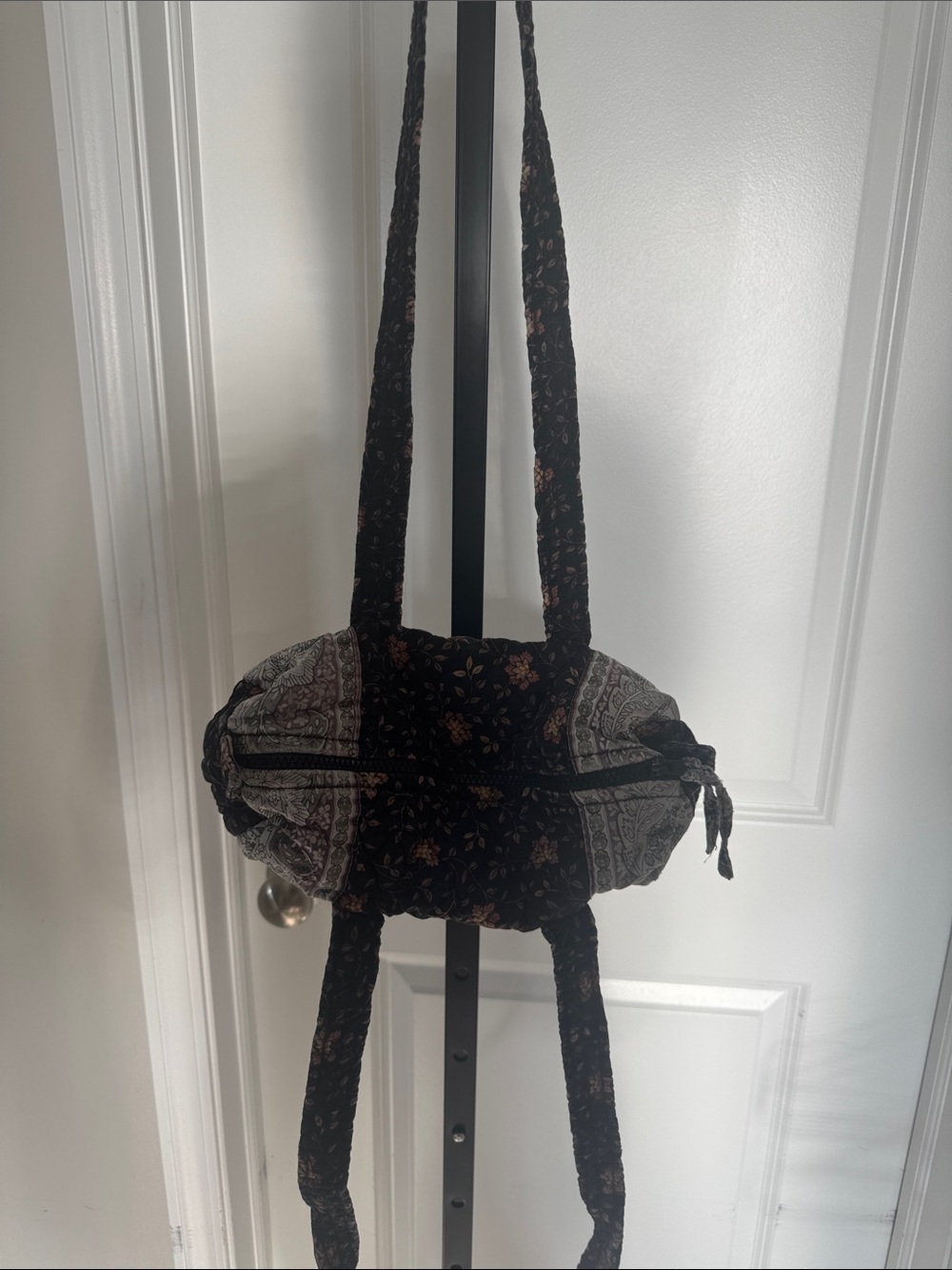 Quilted Black Floral Tote Bag - Quilted Shoulder Bag - Picture 2 of 6